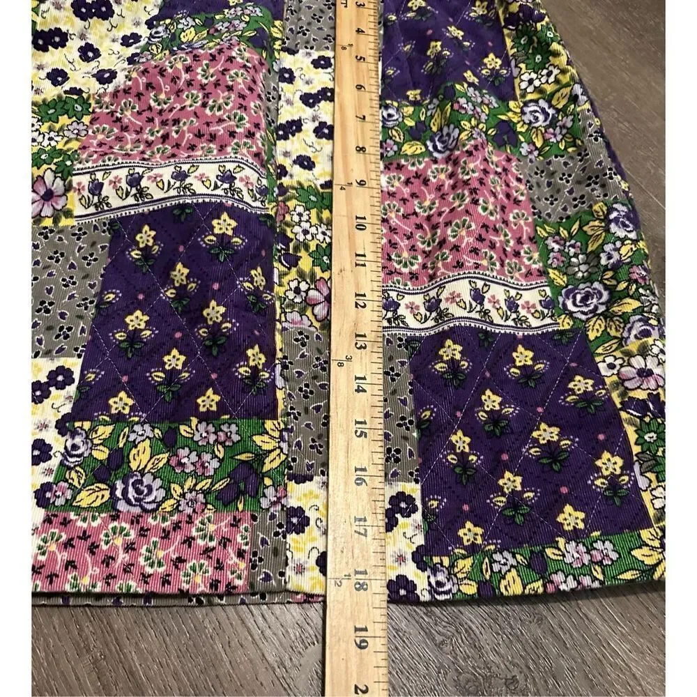 Womens Corduroy Floral Purple Patchwork Above Knee Cottagecore Skirt Size M